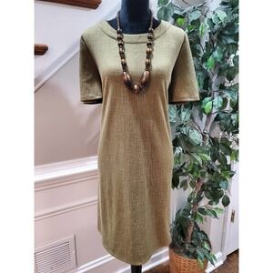 En Focus Women Women Green Round Neck Short Sleeve Casual Knee Length Dress 18W